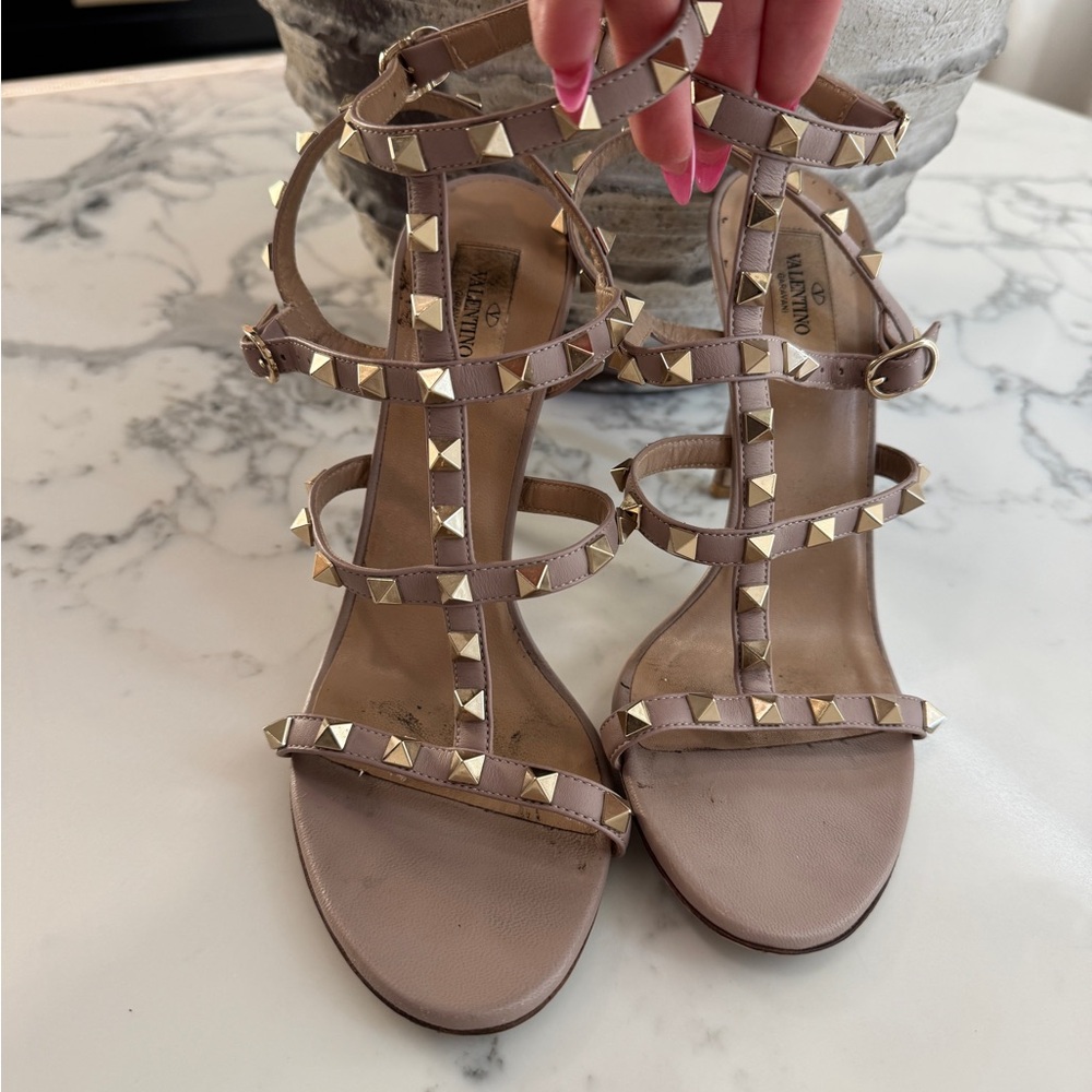 Valentino Tan Studded Strappy Sandals
